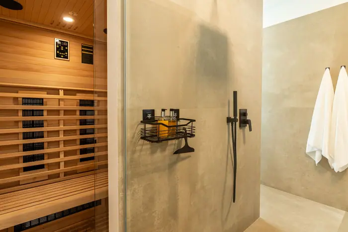 Sauna privada na casa de banho do Ocean Room